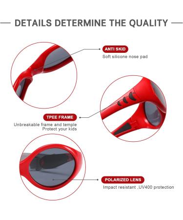 DUCO Baby Polarized Sunglasses for Newborn Toddler 0-24 Months | UV Protection Infant Sunglasses 0-2 Years | Red Frame with Strap | Flexible & Safe for Eyes - Buy Online on GoSupps.com
