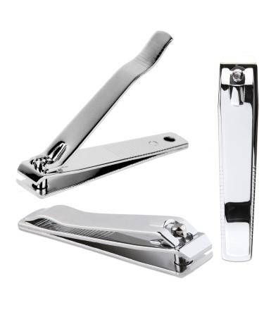 3pcs Large Beauticom Stainless Steel Straight Nail Clipper - Professional Ultra Sharp Sturdy Silver Finger Nail and Toe Nail Cutters for Acrylic Nails Grooming Manicure 3 Pieces Straight Edge