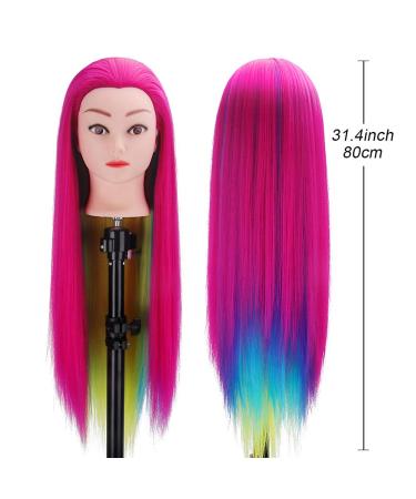 Topdirect 31.5 inch Synthetic Hair Wig Training Head - DIY Hairstyle Set with Holder in Rose Red - Perfect for Hairdressers - Buy Online on GoSupps.com