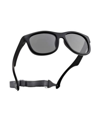 Pro Acme Unbreakable Polarized Baby Sunglasses Flexible Toddler Sunnies with Strap Soft Silicone Frame for 0-24 Months A4 - Black Frame | Grey Lens