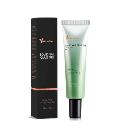 NICEDECO Soft Gel Nail Tips Glue Gel Solid Nail Glue Gel 30ml Lamp Curing Needed Solid Soak Off Glue Super Strong Nail Glue Gel For Acrylic Nails Extension Fake Nails Press On Nails