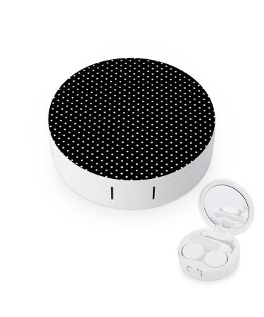 Black And White Polka Dots Round Case For Contact Lens Kit Storage Box with Mirror Printed