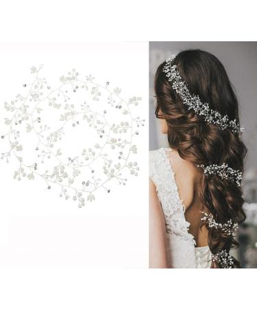 Bride Hair Headband Wedding Hair Vine Pearl Bride Hair Piece Crystal Bridal Hair Accessories for Prom Festival Women and Girls
