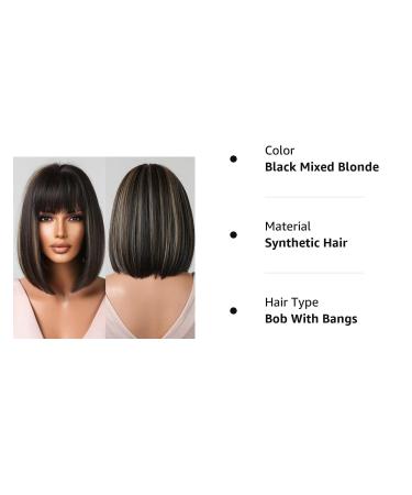 Allbell Short Bob Wigs for Women - Black & Blonde Synthetic Wig with Bangs | Perfect for Christmas - Buy Online on GoSupps.com