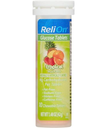 ReliOn Tropical Fruit Glucose Tablets Bundle - 50 Count Bottle & 10 Count Travel Tube + Luall Sticker (Orange) - Energy Boost for Diabetes Care - Buy Online on GoSupps.com