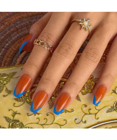 Buy Sethexy French Ballerina False Fingernails - Shiny Blue Coffin Nails | 24pcs Acrylic Press-On Nail Tips for Women & Girls - International Shipping Available - Buy Online on GoSupps.com
