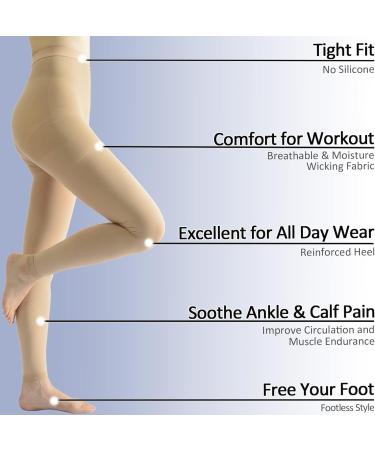 Beister Medical Compression Pantyhose 20-30mmHg for Women & Men - Opaque Footless Waist High Support Tights for Varicose Veins & Edema - Beige - Buy Online on GoSupps.com