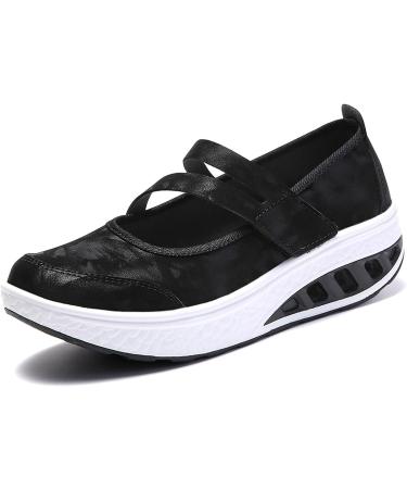 Nihewoo Casual Wedges Slip-on Shoes | Women's Breathable Flats with Arch Support in Black 9.5-10 - Buy Online on GoSupps.com