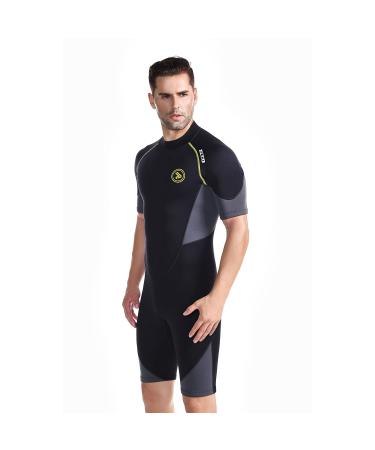 ZCCO Men's Shorty Wetsuits 1.5mm Premium Neoprene Back Zip Short Sleeve for Scuba Diving,Spearfishing,Snorkeling,Surfing 1.5mm Black Large