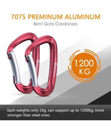 Brotree Heavy-Duty Carabiner - 1200kg Resilience Hook for Hammocks Camping Hiking & Fishing - Bent Gate 2x Red - Buy Online on GoSupps.com