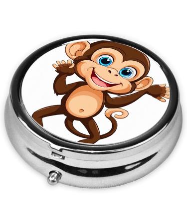 Shop Cute Monkey Printed Mini Round Pill Box | 3 Compartment Travel Pill Organizer | Portable Medicine Case for Home & Office - Buy Online on GoSupps.com