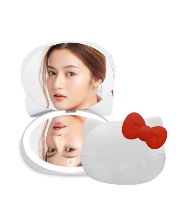 Impressions Vanity Hello Kitty Kawaii Compact Mirror with Touch Sensor Switch for Purse  LED Makeup Mirror with 2X Magnifying Top and Adjustable Brightness (White)