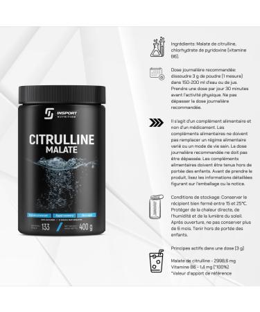 INSPORT Nutrition - Citrulline Malate - Professional Sports Supplement - Pre-Workout Conditioner - Strength and Endurance - 133 servings - 400g powder - Taste: (High Flavorless) - Buy Online on GoSupps.com