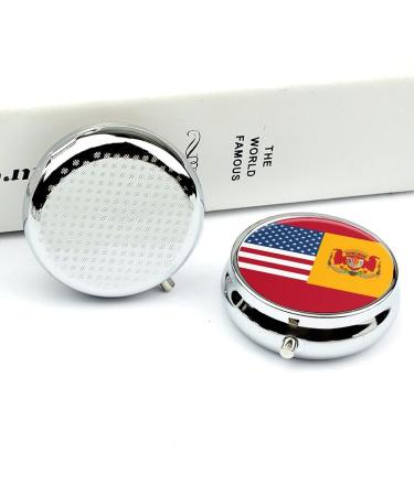Round Pill Box with American Spain Flag | 3 Compartment Portable Metal Pill Organizer | Decorative Pocket Pill Case - Buy Online on GoSupps.com