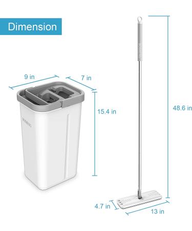 BOSHENG Hands-Free Flat Floor Mop and Bucket Set | 3 Microfiber Pads | All Floor Types | Home Cleaning System - Buy Online on GoSupps.com