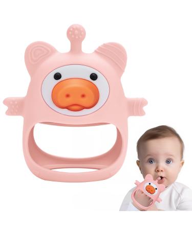 MQGX Baby Teething Toys  Silicone Teether Toys for Babies 0-6 Months Never Drop Pig BPA Free Chew Toys  Infants Mitten Teether for Soothing Teething Pain Relief  Sucking Needs (Pink)