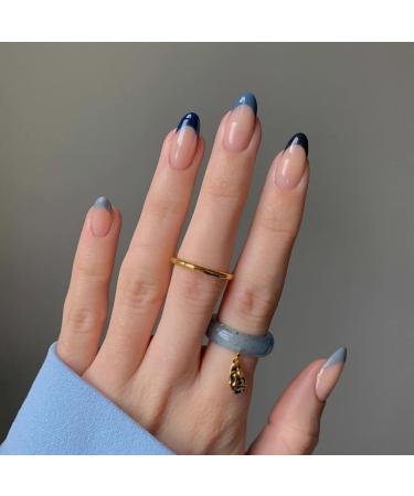 Black French Press Nail Almond Medium camellia acrylic press on nails nude fake nails youth years with nail glue sticking nails for manicure blue style