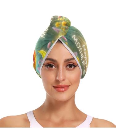 Mother's Day with A Focus on A Tulip Flower Hair Towel 2 Pack Super Absorbent Hair Drying Towel Quick Dry Hair Turbans Head Towel with Button Twisty Wrap for Women Girls