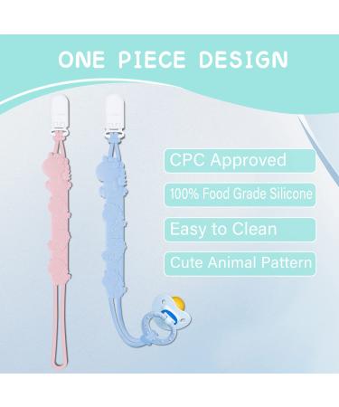 BABYSUN 2 in 1 Baby Silicone Pacifier Clip - BPA Free Teething Binky Holder for Boys and Girls - Perfect Gift for Baby Shower and Birthdays - Blue + Pink Design - Buy Online on GoSupps.com