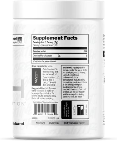 Oath Nutrition Ultra Micronized Creatine Monohydrate Powder Unflavored Gluten Free Non GMO Creatine Powder for Women and Men 5 000g per Serving 50 Servings - Buy Online on GoSupps.com