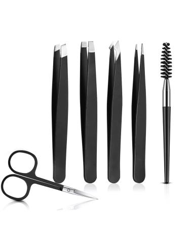 Tweezers for Women Professional Eyebrow Tweezers 4Pcs Slant Pointed Precision Tweezers with Curved Scissors And Brow Brush for Ingrown Hair Removal Daily Beauty Tools with Leather Travel Case