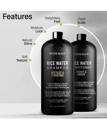 Rice Water Shampoo & Conditioner Set - Nourishing Hair Care Promotes Growth & Shine - 16 fl oz Each - Buy Online on GoSupps.com