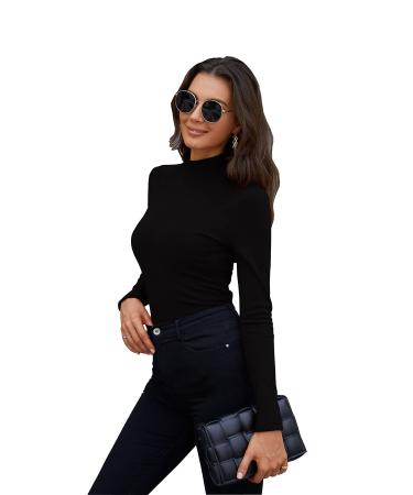 Womens Short Sleeve Turtleneck Casual Cute Tops Business Workwear Blouse Shirt Small 50058-black