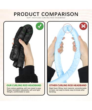 Women's Heatless Curling Rod Rollers - No Heat Silk Curls Headband with Soft Foam Curling Ribbon and Flexi Rods for Natural Long Medium Hair - DIY Hair Styling Tools (Black) - Buy Online on GoSupps.com