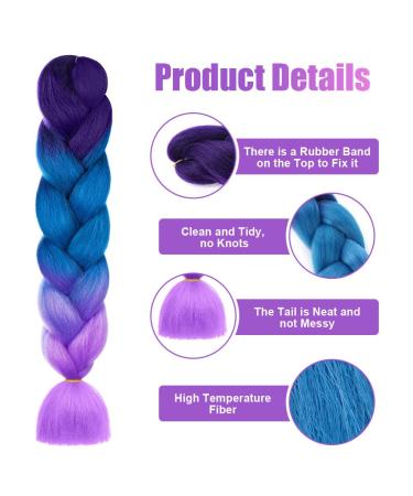Shop Aomig Ombre Braids Extensions - 2PC Synthetic Hair for Box Braids | 24 Strands - Purple Light Violet Seaside Blue - Buy Online on GoSupps.com