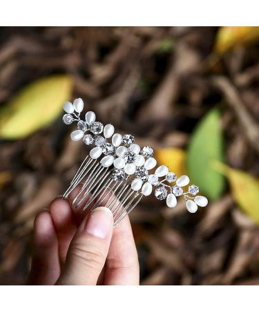 Jakawin Bride Pearl Wedding Hair Comb - Silver Rhinestone Headpiece for Women/Girls | HC043 - Buy Online on GoSupps.com