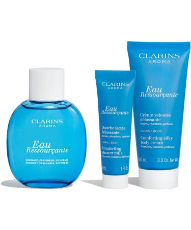 Clarins Gift Set | Eau Ressour ante Essentials 230ml | Worth 64 | Eau Ressour ante Treatment Fragrance Eau Ressour ante Comforting Showerl Eau Ressour ante Comforting Body Cream - Buy Online on GoSupps.com