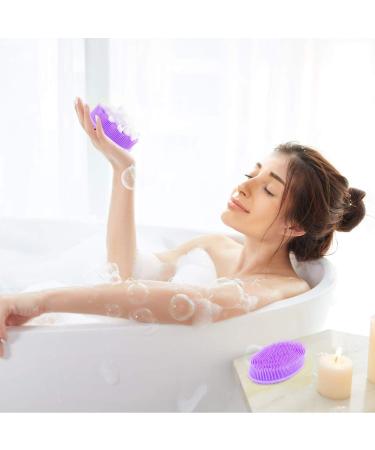 Silicone Body Scrubber 3pcs Set for Sensitive Skin - Exfoliating Brush for Shower, Bath, SPA Massage - Green, Purple, Cyan - Buy Online on GoSupps.com