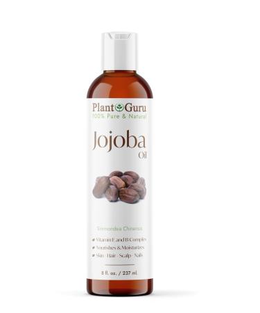 Plant Guru Jojoba Oil 8 fl. oz. Cold Pressed Unrefined - 100% Pure Natural Moisturizer For Skin Body Face And Hair Growth. Deeply Hydrating Carrier Oil For DIY Soap Making and Massage