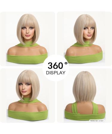 OUFEI Blonde Bob Wig With Bangs Short Straight Wig For Women Synthetic Hair Wigs for Daily Party Cosplay Wear Blonde(1032-1) - Buy Online on GoSupps.com