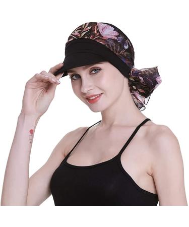 Women's Chemo Headwear: Black Newsboy Cap with Scarfs - Ideal Gift for Hair Loss - All Year Wear - Buy Online on GoSupps.com