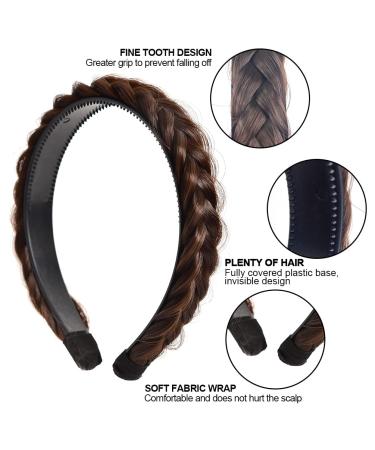 VUKU Fluffy 2 Strands Synthetic Hair Braid Headband - Brown | Wide Non-Slip Twist Braided Headband for Girls and Women - Buy Online on GoSupps.com