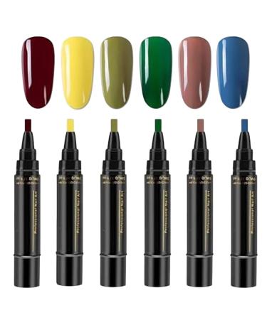 Shitafe Set of 6 gel nail pens - Quick drying - 6 colors - No UV nail polish accessories - For professional manicures