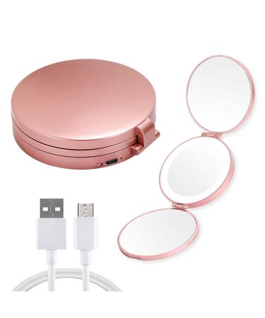 MIYADIVA Led Compact Mirror with Lights and Magnification  Small 1X 5X 20X Travel Magnifying Mirror  4 Pocket Mirror for Women  Portable  Dimmable  Beauty Gift