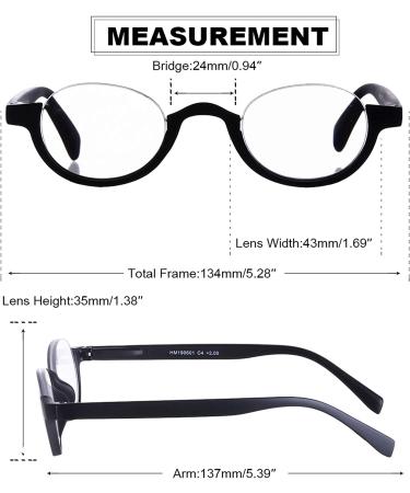 AMILLET Half Moon Reading Glasses - Lightweight Retro Round Frame Readers with Spring Hinge, Matte Black +1.25 - Buy Online on GoSupps.com