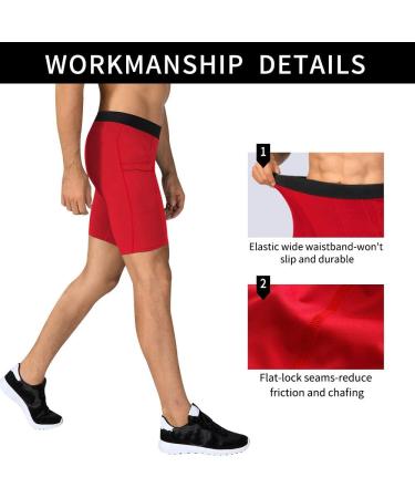 WRAGCFM Men's Compression Shorts with Pockets - Red, Medium | Running, Workout, Active Underwear - Buy Online on GoSupps.com