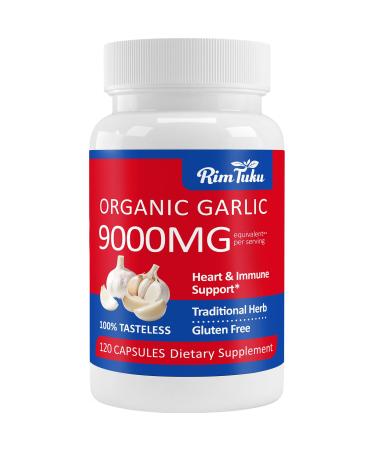 Aged Garlic Extract Organic 9000MG Garlic Supplement Powder 30:1 Extract Formula with Alliin Purity 99%+ Microelement Selenium Iron Zinc and Manganese 2+ Month Supply 120 Capsules 120 Count (Pack of 1)