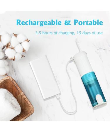 Wireless Mini Mouth Shower - 5 Modes Interdental Cleaner IPX7 Waterproof 200ml Dental Care Set with 5 Nozzles - Blue/White - Buy Online on GoSupps.com