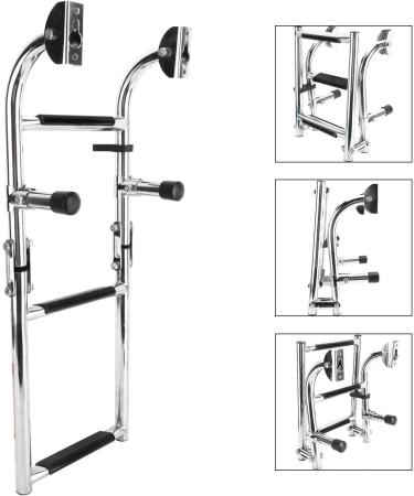 YaeMarine Stainless Steel 3 Step Folding Boat Ladder - Transom Foldable Stern Ladder with Mounting Screws (7101S) - Buy Online on GoSupps.com
