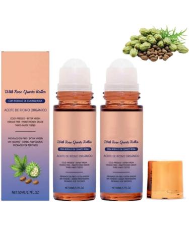 Huile de ricin bio avec rouleau en quartz rose huile de ricin bio naturelle 100% pure et extra vierge nourrit la peau en douceur pour le ventre le visage et le corps.