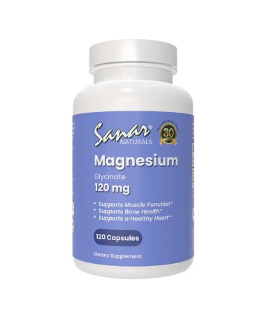 Sanar Naturals Magnesium Glycinate 120mg - Supports Stress Relief, Sleep, Heart Health, Nerves, Muscles, and Metabolism - Non-GMO, Gluten Free, 120 Capsules
