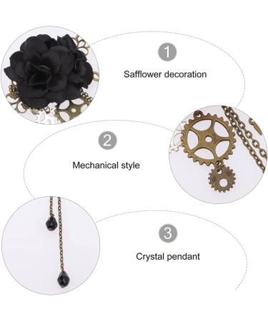 Steampunk Hair Clips with Tassels Chain Rose Flower Hair Clip Vintage Halloween Headdress Goth Gothic Hair Accessories for Women Girls Black Halloween - Buy Online on GoSupps.com
