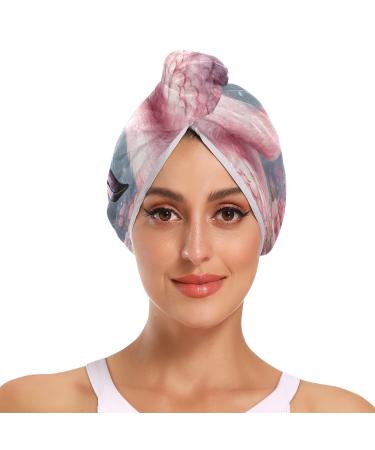 Queen Flamingo Flowers Hair Towel 2 Pack Super Absorbent Hair Drying Towel Quick Dry Hair Turbans Head Towel with Button Twisty Wrap for Women Girls