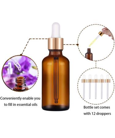 Panendiano 12PCs 50ml Amber Glass Pipette Bottles - Ideal for Essential Oils Perfume & Fragrance | International Shipping Available - Buy Online on GoSupps.com