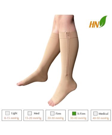 30-40 mmHg Extra Firm Compression Socks - Open Toe Nude 2X-Large - Wide Zipper Design for Easy Wear - Buy Online on GoSupps.com