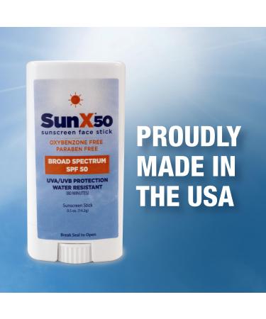 CoreTex Sun X 50 SPF Broad Spectrum Sunscreen Face Stick - 0.5oz Travel Size Stick of Paraben Oxybenzone Octinoxate & Oil Free Sunscreen - No White Cast Water Resistant Up to 80 Minutes - Buy Online on GoSupps.com